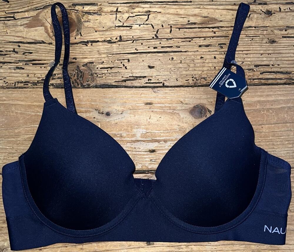 Nautica Intimates Navy Blue Padded Push Up Underwire Bra Size 34 C